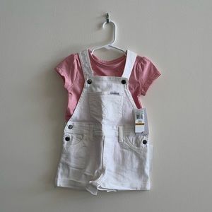 NWT Calvin Klein Jeans Toddlers Denim Overall and Pink Shirt Two Piece S…